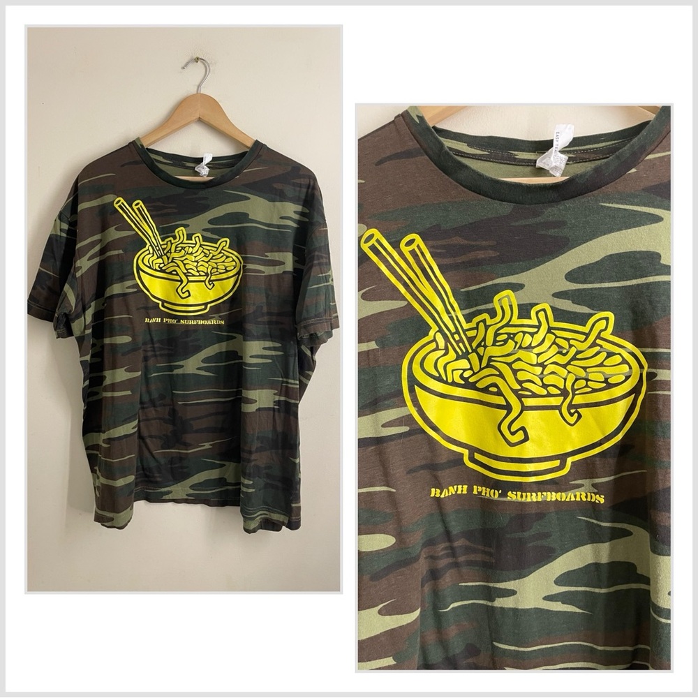 Nantucket Banh Pho Surfboards Camouflage T-Shirt Ramen Bowl size XL